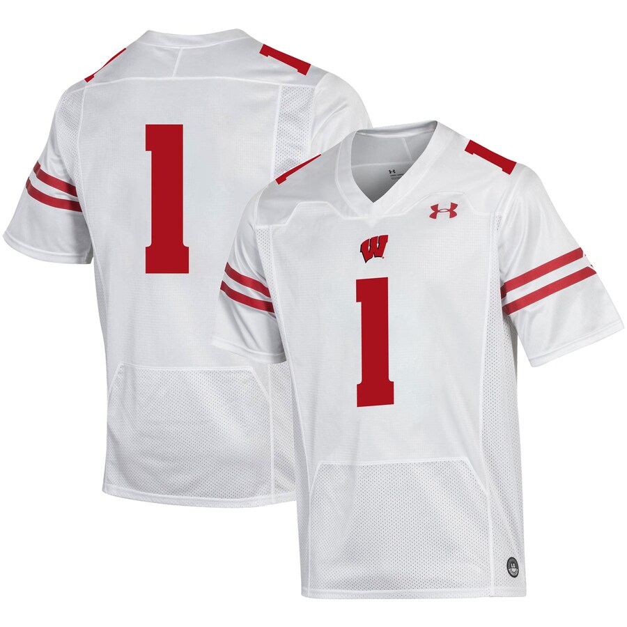 Men's Under Armour #1 White Wisconsin Badgers Premier Football Jersey - ujerseystore