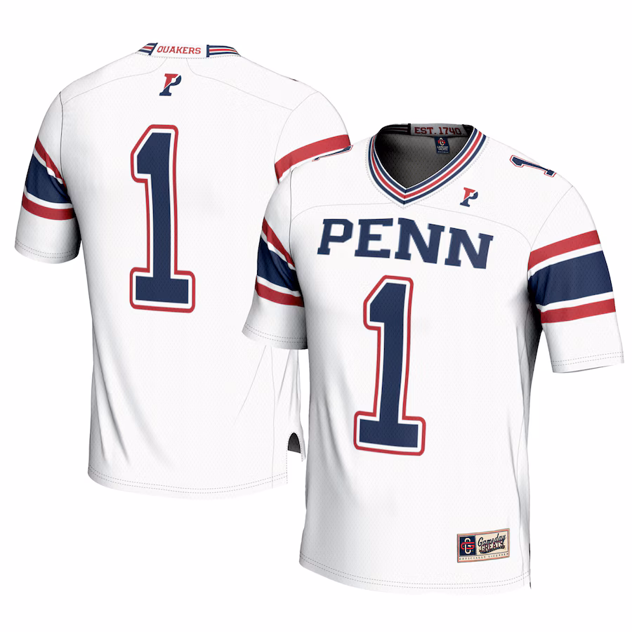Men's GameDay Greats #1 White Pennsylvania Quakers Football Jersey - ujerseystore