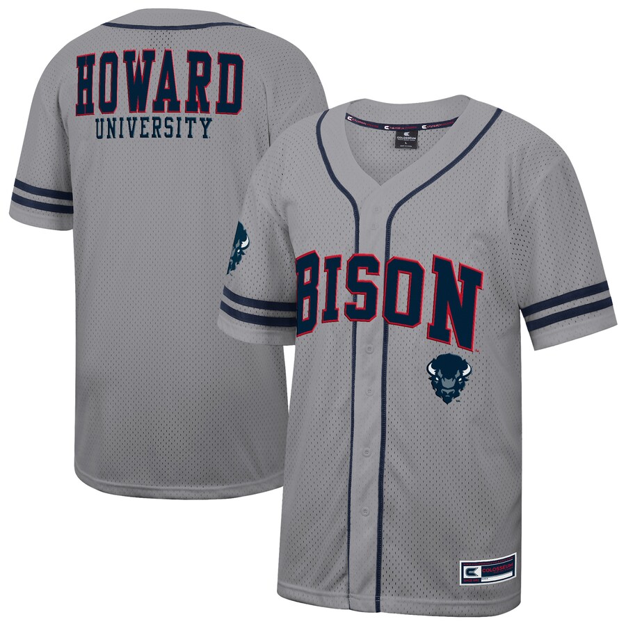 Men's Colosseum Gray Howard Bison Free Spirited Baseball Jersey - ujerseystore