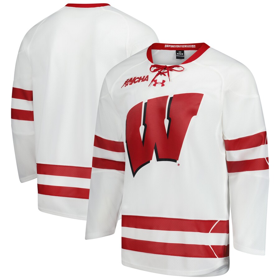 Men's Under Armour  White Wisconsin Badgers Replica Hockey Jersey - ujerseystore