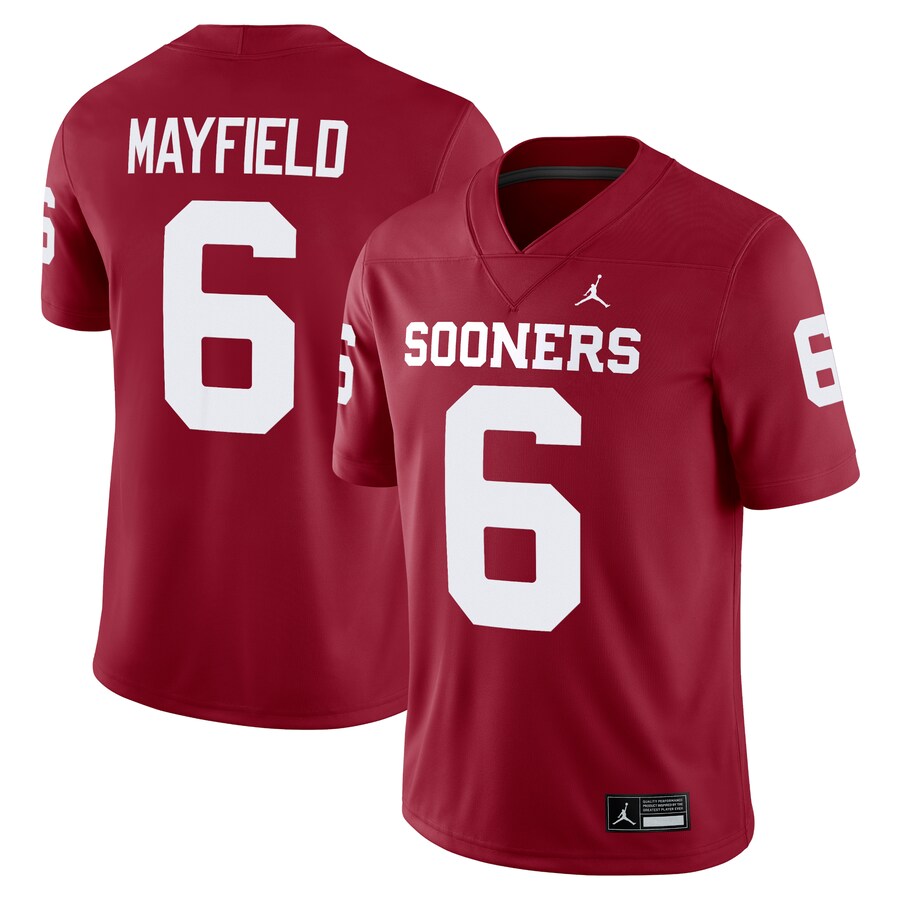 Men's Jordan Brand Baker Mayfield Crimson Oklahoma Sooners Alumni Player Game Jersey - ujerseystore