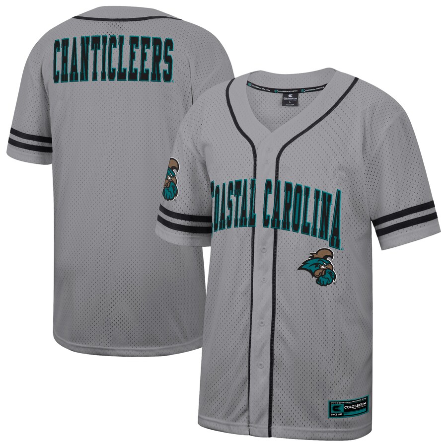Men's Colosseum Gray Coastal Carolina Chanticleers Free Spirited Baseball Jersey - ujerseystore