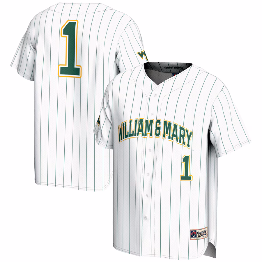 Men's GameDay Greats #1 White William & Mary Tribe Lightweight Baseball Fashion Jersey - ujerseystore