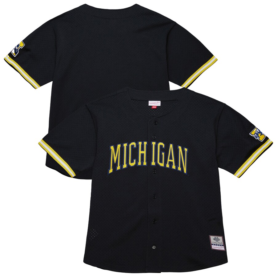 Men's Mitchell & Ness Black Michigan Wolverines On The Clock Full-Button Fashion Jersey - ujerseystore