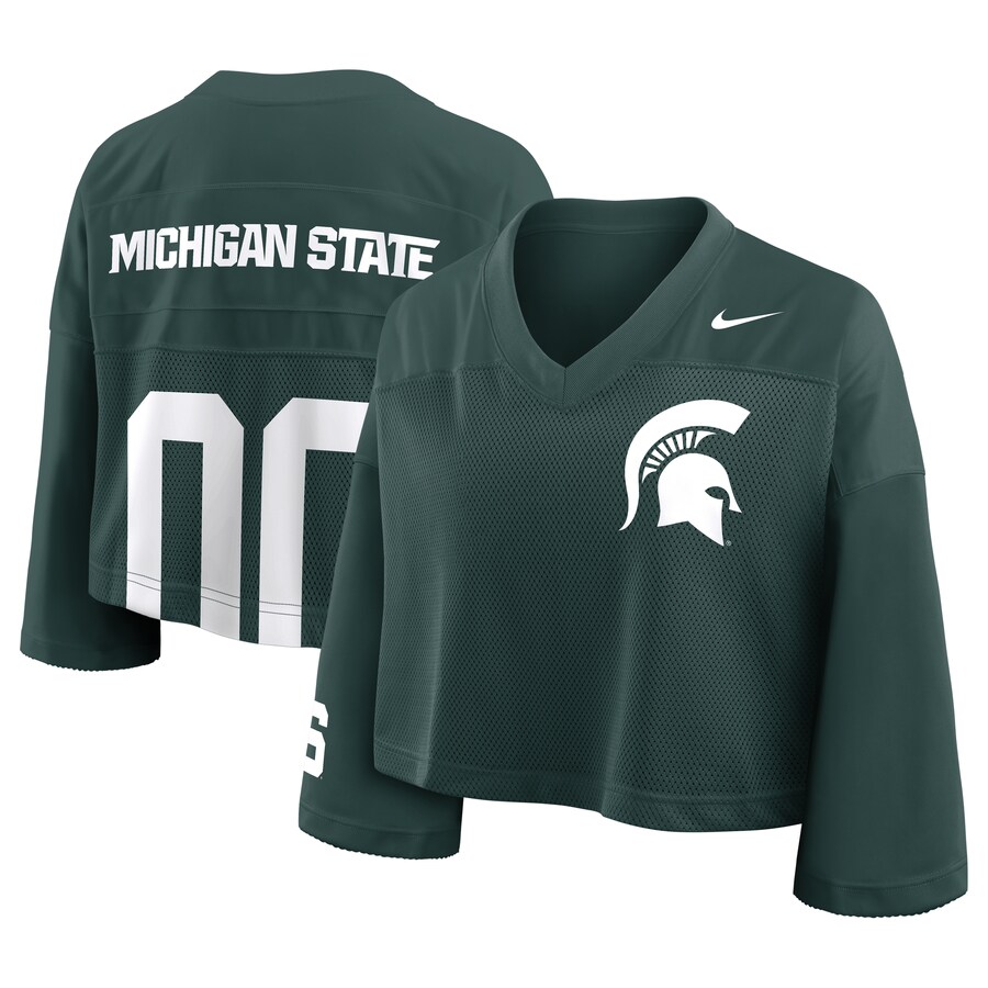 Women's Nike Green Michigan State Spartans Cropped Mesh Fashion Jersey - ujerseystore