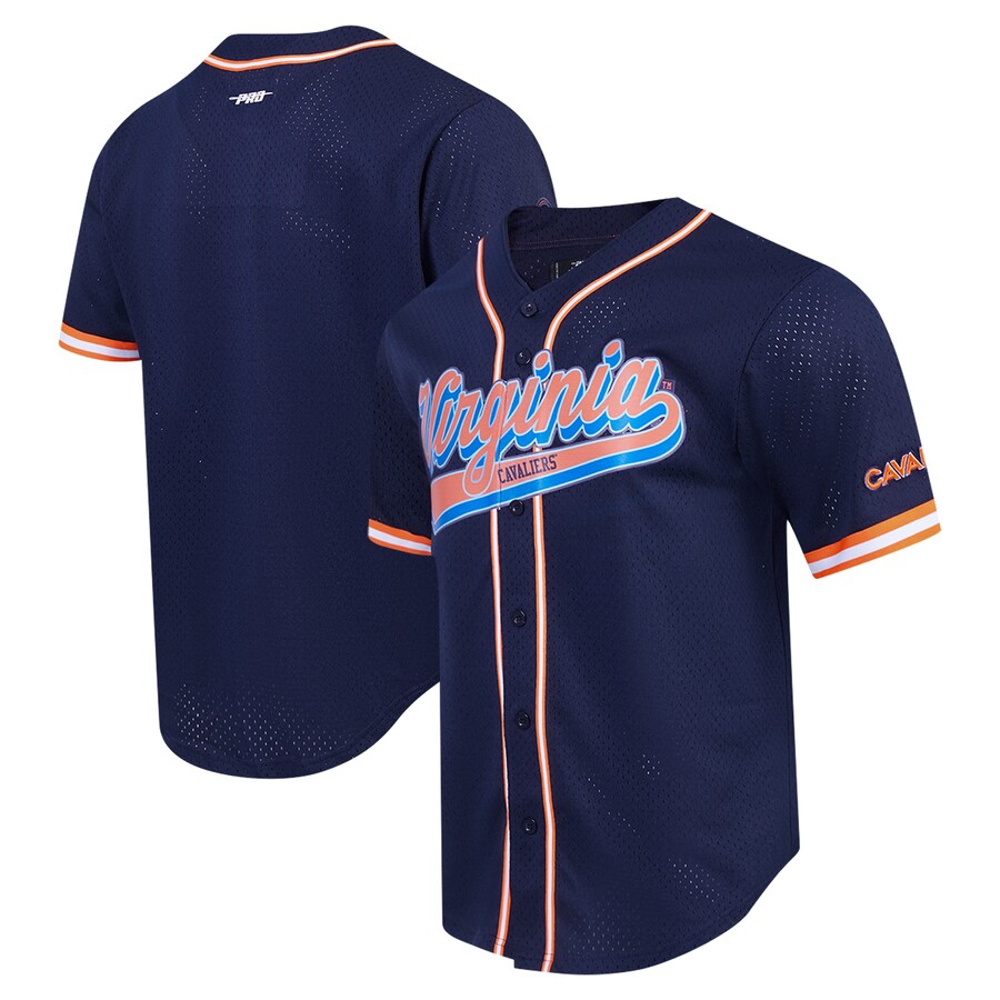 Men's Pro Standard Navy Virginia Cavaliers Mesh Full-Button Replica Baseball Jersey - ujerseystore