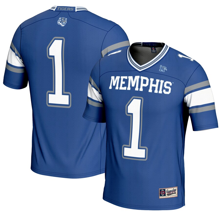 Youth GameDay Greats #1 Royal Memphis Tigers Endzone Football Jersey - ujerseystore