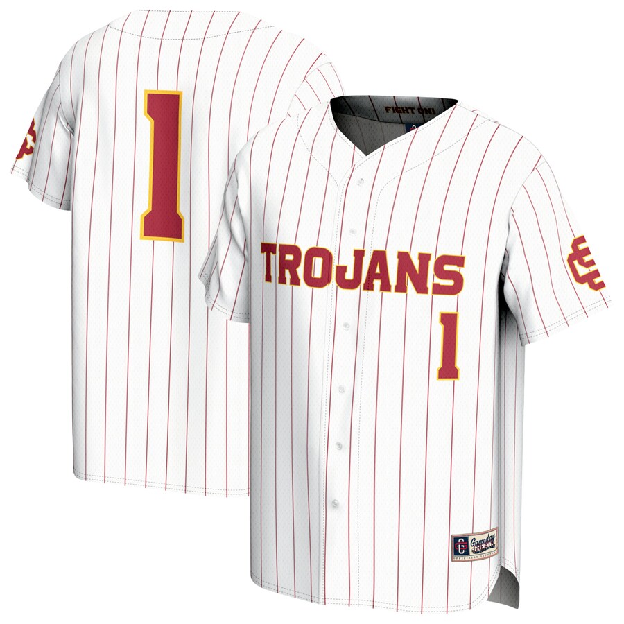 Youth GameDay Greats #1 White USC Trojans Lightweight Collegiate Baseball Fashion Jersey - ujerseystore