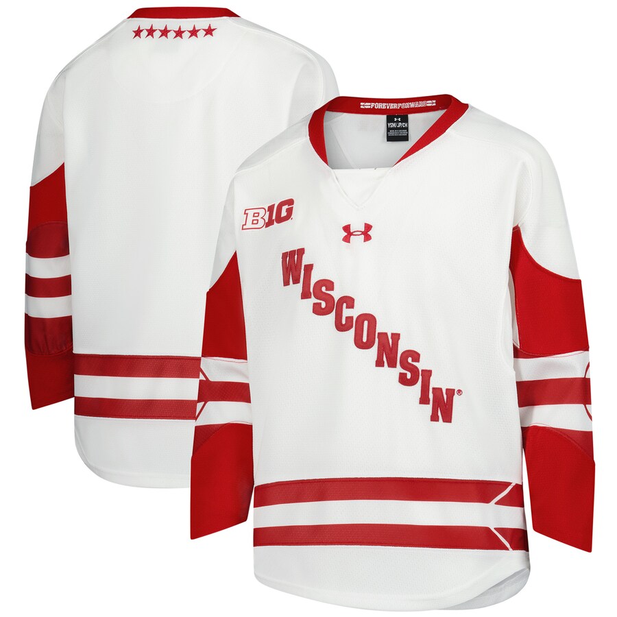 Youth Under Armour  White Wisconsin Badgers Replica Hockey Jersey - ujerseystore