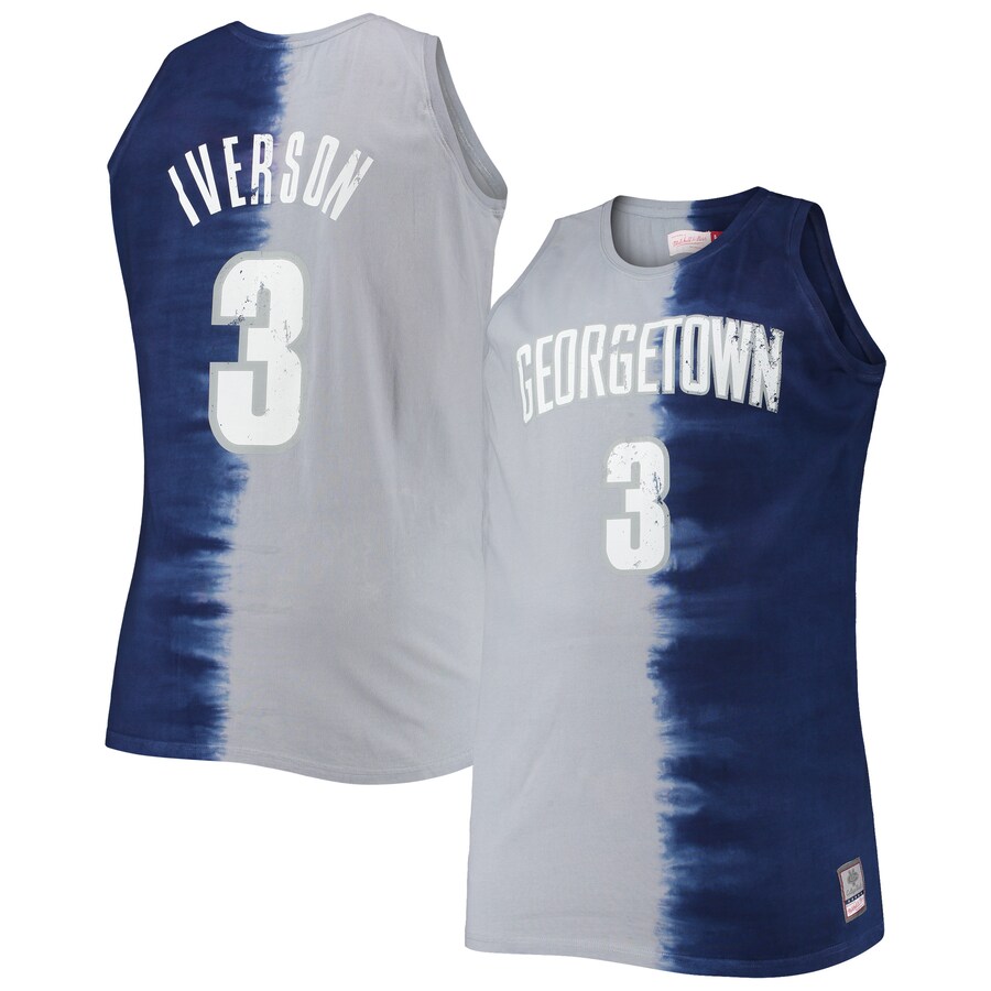 Men's Mitchell & Ness Allen Iverson Navy/Gray Georgetown Hoyas Big & Tall Player Tie-Dye Jersey - ujerseystore