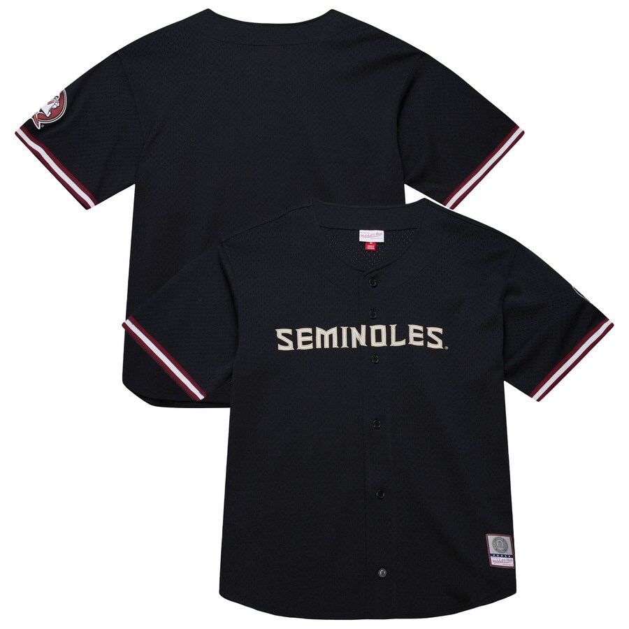 Men's Mitchell & Ness Black Florida State Seminoles On The Clock Full-Button Fashion Jersey - ujerseystore
