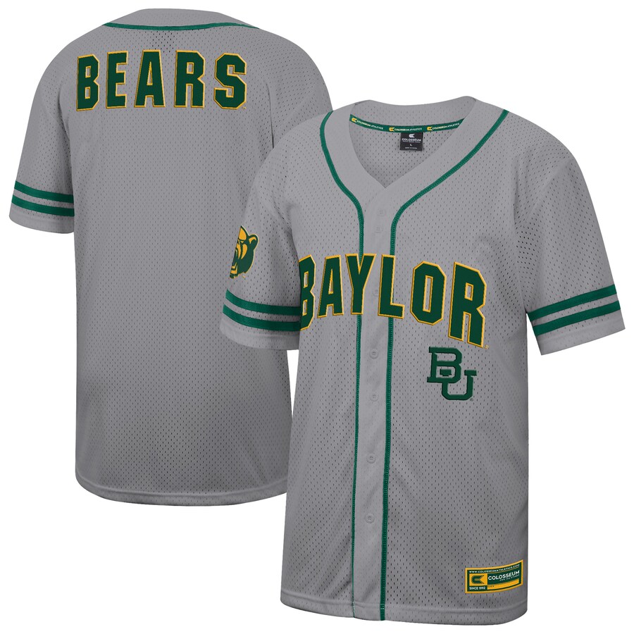 Men's Colosseum Gray Baylor Bears Free Spirited Baseball Jersey - ujerseystore