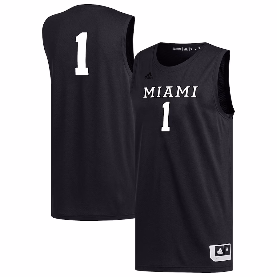 Men's adidas #1 Black Miami University RedHawks Replica Basketball Jersey - ujerseystore