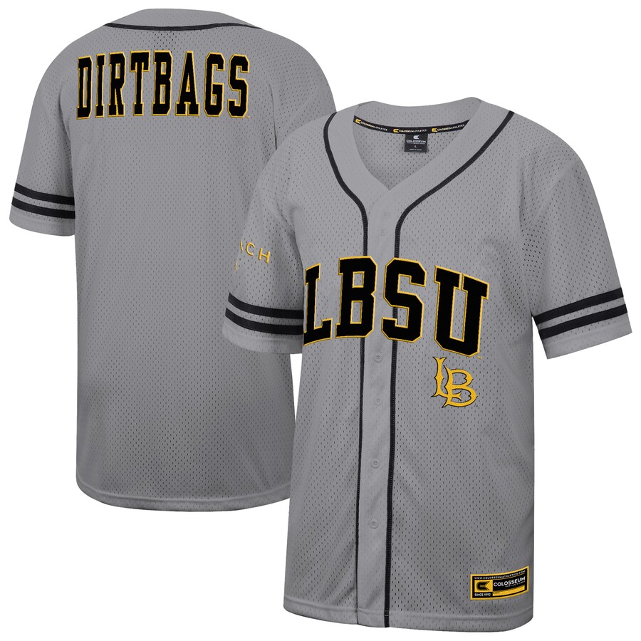 Men's Colosseum Gray Cal State Long Beach The Beach Free Spirited Baseball Jersey - ujerseystore
