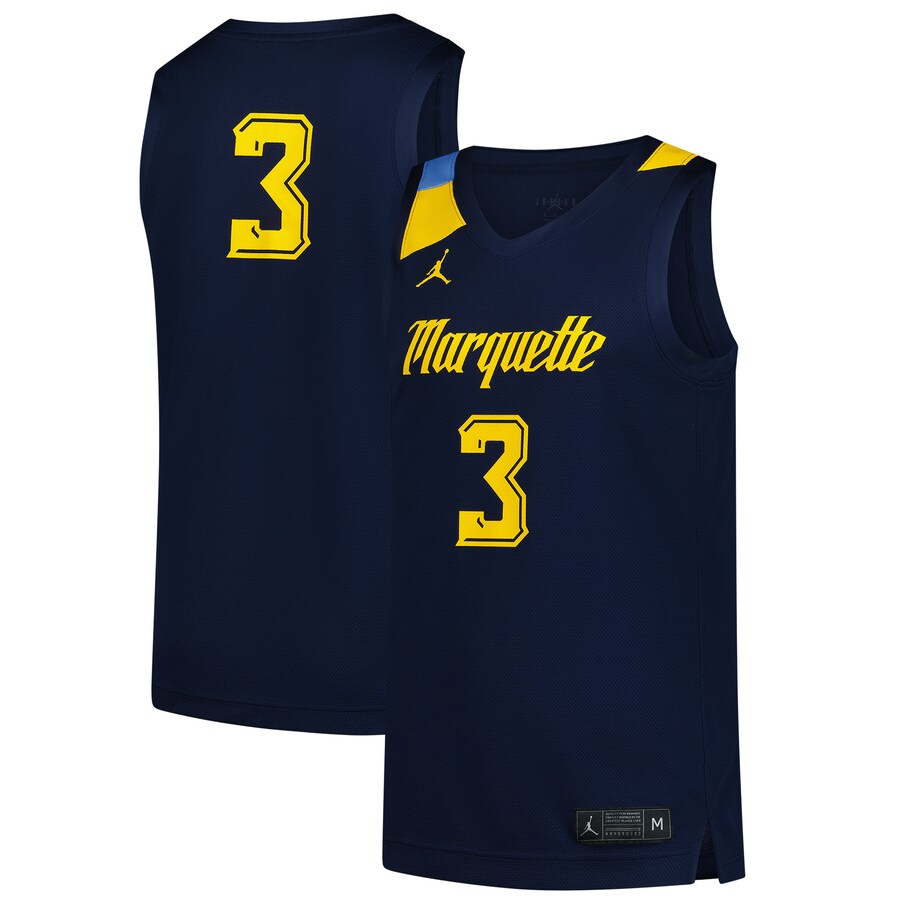 Men's Jordan Brand #3 Navy Marquette Golden Eagles Replica Basketball Jersey - ujerseystore