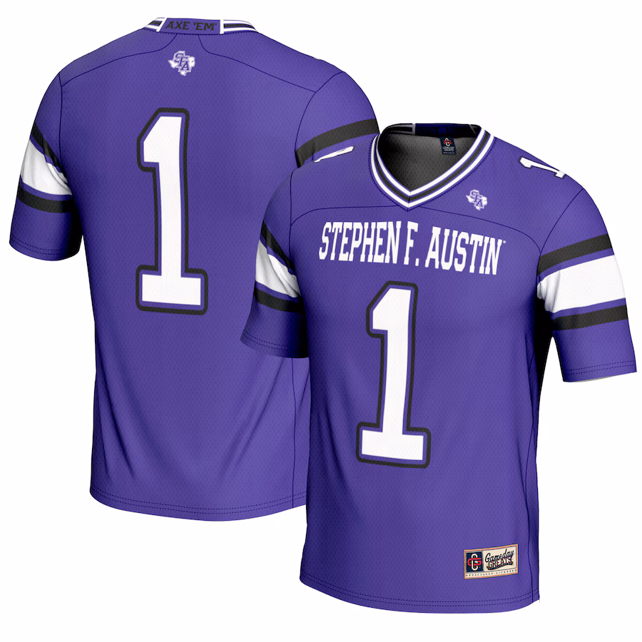 Men's GameDay Greats #1 Purple Stephen F Austin Lumberjacks Endzone Football Jersey - ujerseystore