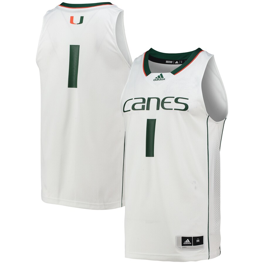 Men's adidas #1 White Miami Hurricanes Team Swingman Basketball Jersey - ujerseystore