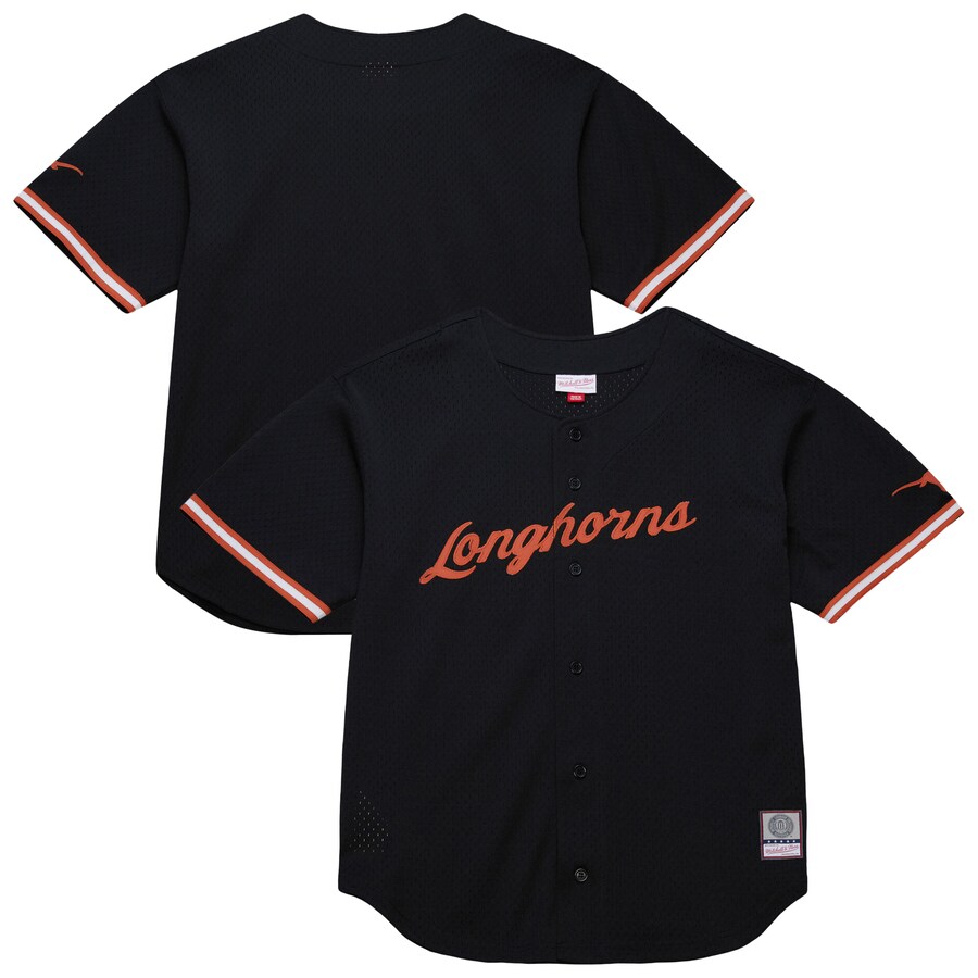 Men's Mitchell & Ness Black Texas Longhorns On The Clock Full-Button Fashion Jersey - ujerseystore