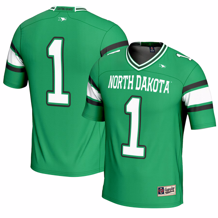 Men's GameDay Greats #1 Kelly Green North Dakota Endzone Football Jersey - ujerseystore