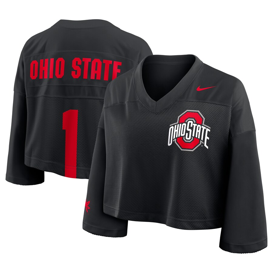 Women's Nike Black Ohio State Buckeyes Cropped Mesh Fashion Jersey - ujerseystore