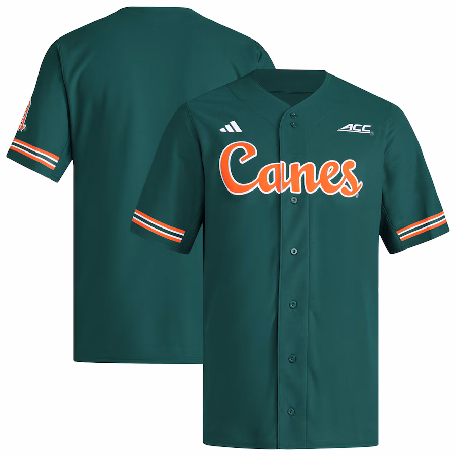 Men's adidas  Green Miami Hurricanes Reversible Retro Full-Button Baseball Jersey - ujerseystore