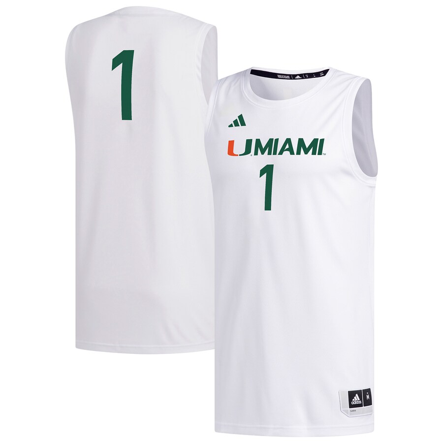Men's adidas #1 White Miami Hurricanes Replica Basketball Jersey - ujerseystore