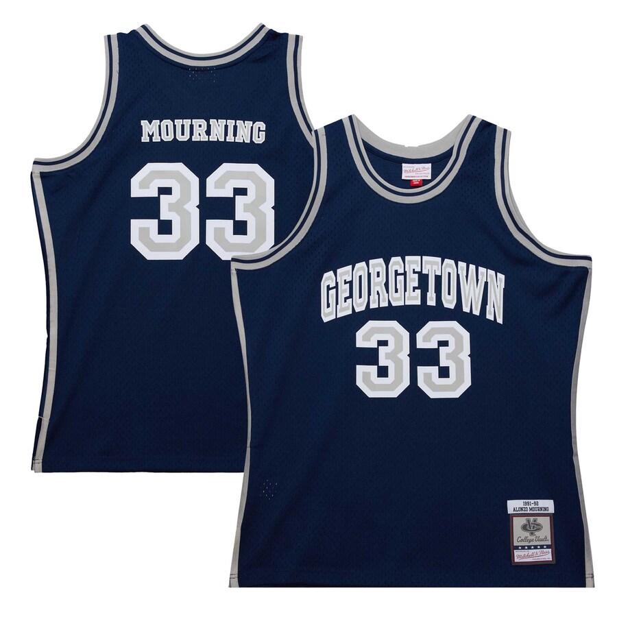 Men's Mitchell & Ness Alonzo Mourning Navy Georgetown Hoyas 1991/92 Swingman Player Jersey - ujerseystore