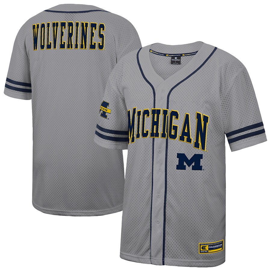 Men's Colosseum Gray Michigan Wolverines Free Spirited Baseball Jersey - ujerseystore