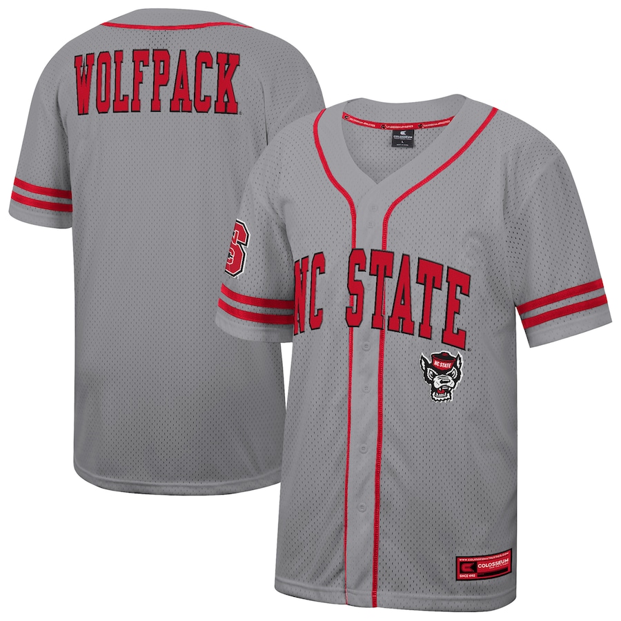 Men's Colosseum Gray NC State Wolfpack Free Spirited Baseball Jersey - ujerseystore