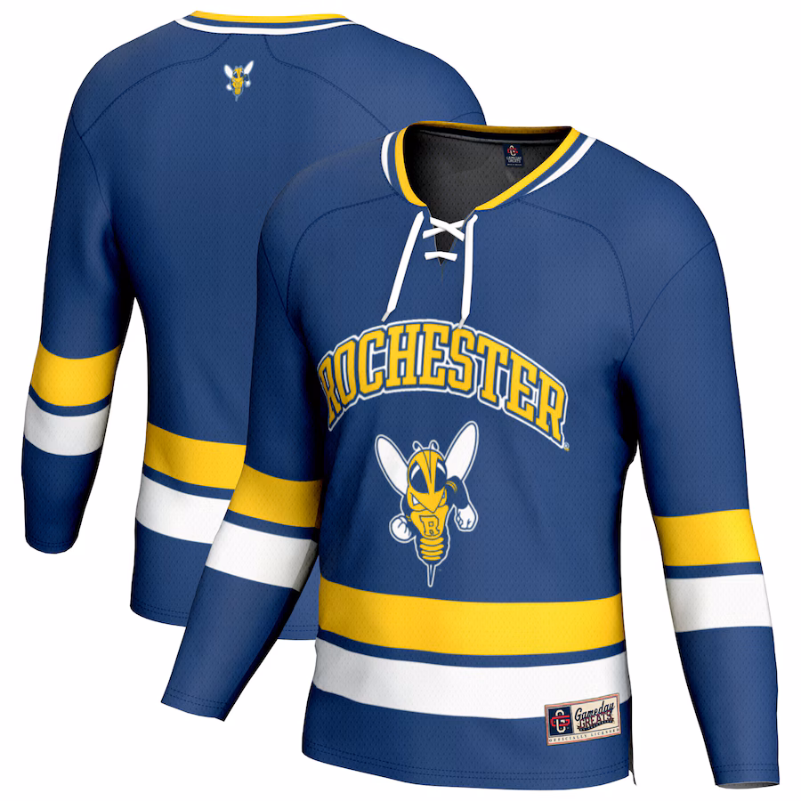 Men's GameDay Greats Blue Rochester Yellow Jackets Hockey Jersey - ujerseystore