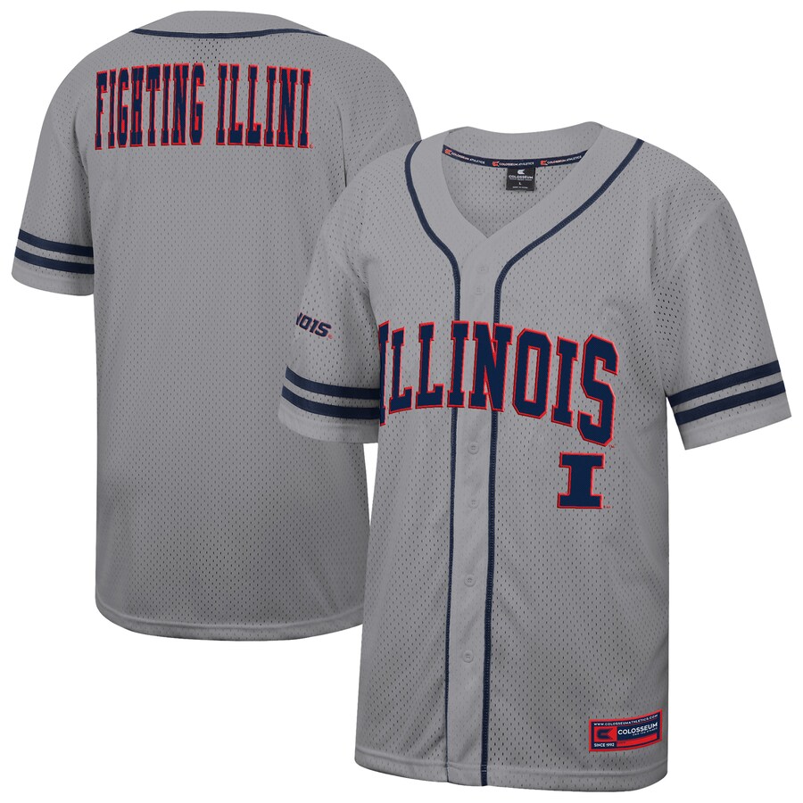 Men's Colosseum Gray Illinois Fighting Illini Free Spirited Baseball Jersey - ujerseystore