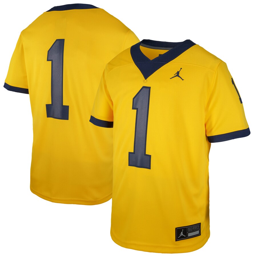 Youth Jordan Brand #1 Maize Michigan Wolverines  Untouchable Replica Game Jersey - ujerseystore