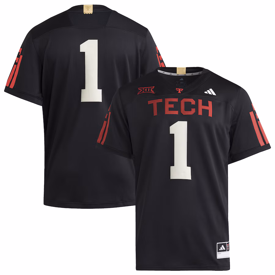 Men's adidas #1 Black Texas Tech Red Raiders 100 Years Premier Strategy Jersey - ujerseystore