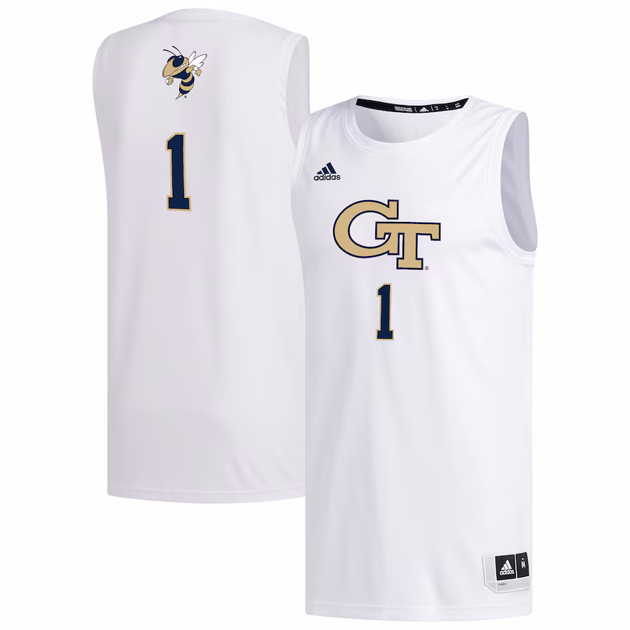 Men's adidas #1 White Georgia Tech Yellow Jackets Replica Basketball Jersey - ujerseystore