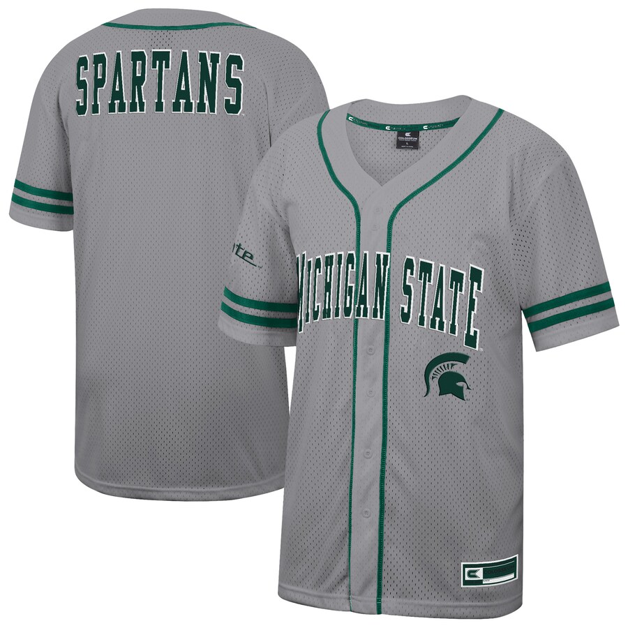 Men's Colosseum Gray Michigan State Spartans Free Spirited Baseball Jersey - ujerseystore