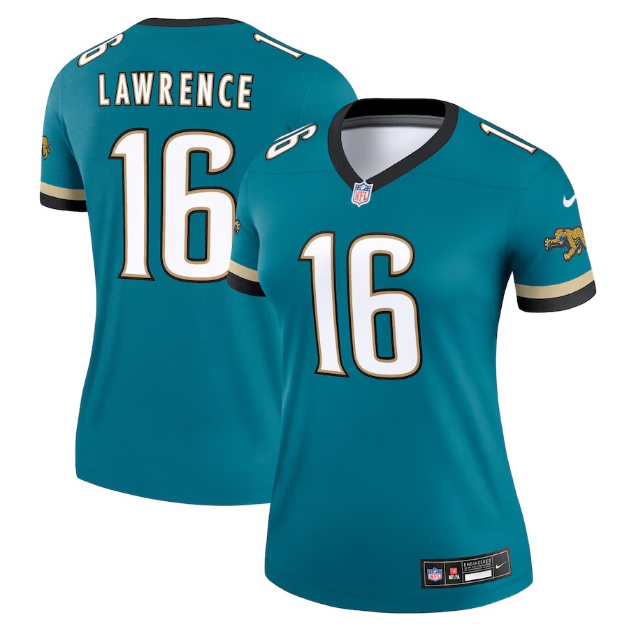 Women's Jacksonville Jaguars Trevor Lawrence Nike Prowler Throwback Teal Alternate Legend Player Performance Top - ujerseystore