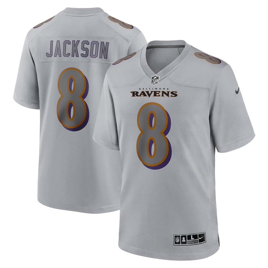 Men's Baltimore Ravens Lamar Jackson Nike Gray Atmosphere Fashion Game Jersey - ujerseystore