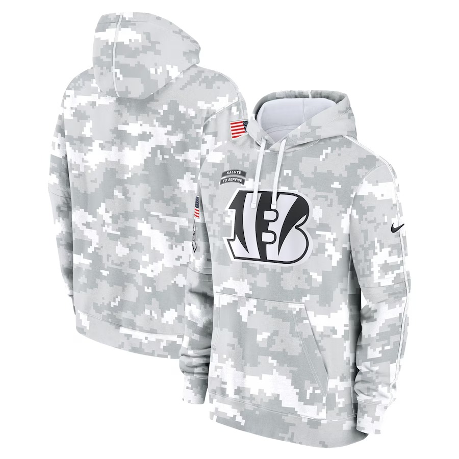 Men's Cincinnati Bengals Nike Arctic Camo 2024 Salute To Service Big & Tall Club Fleece Pullover Hoodie - ujerseystore