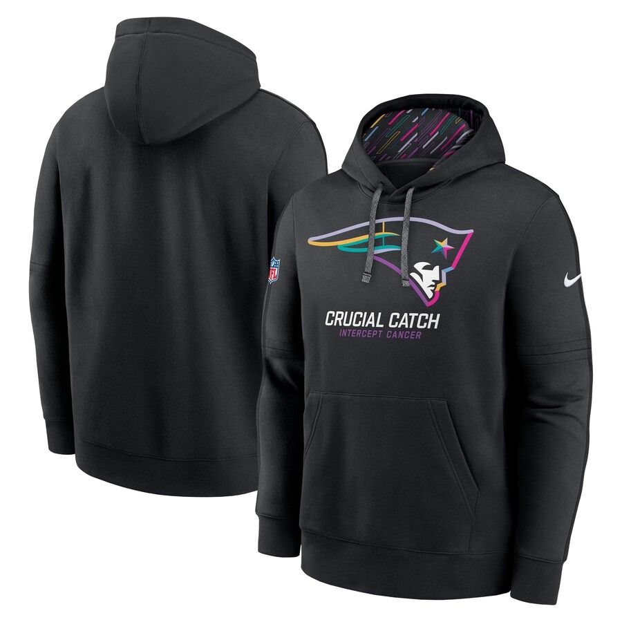 Men's New England Patriots Nike Black 2024 NFL Crucial Catch Club Pullover Hoodie - ujerseystore