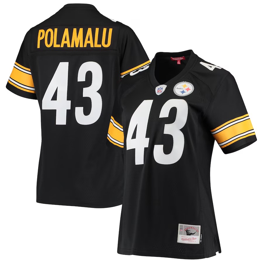 Women's Pittsburgh Steelers Troy Polamalu Mitchell & Ness Black Legacy Replica Team Jersey - ujerseystore