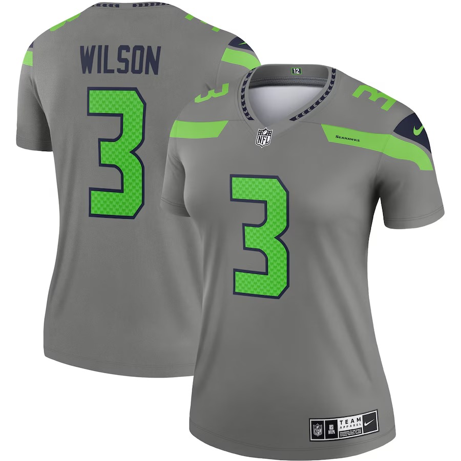 Women's Seattle Seahawks Russell Wilson Nike Gray Inverted Legend Player Performance Top - ujerseystore