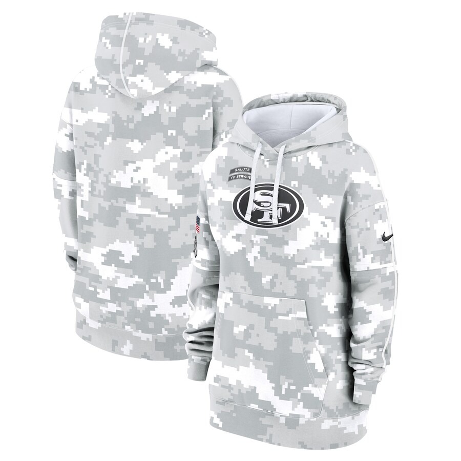 Women's San Francisco 49ers Nike Arctic Camo 2024 Salute To Service Club Fleece Pullover Hoodie - ujerseystore