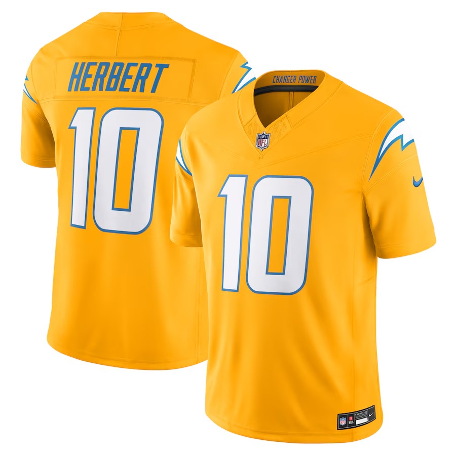 Men's Los Angeles Chargers Justin Herbert Nike Gold Alternate Charger Power Vapor F.U.S.E. Limited Jersey - ujerseystore