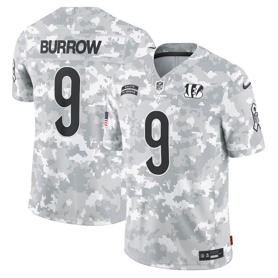 Men's Cincinnati Bengals Joe Burrow Nike Arctic Camo 2024 Salute to Service Limited Jersey - ujerseystore