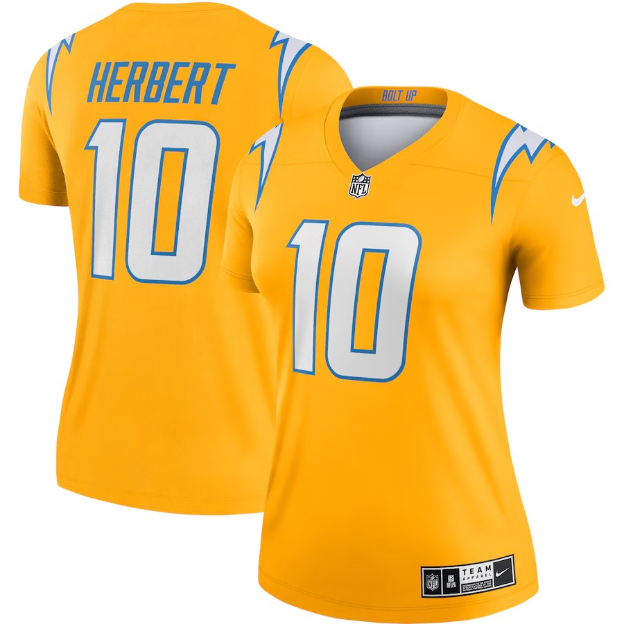Women's Los Angeles Chargers Justin Herbert Nike Gold Inverted Legend Player Performance Top - ujerseystore