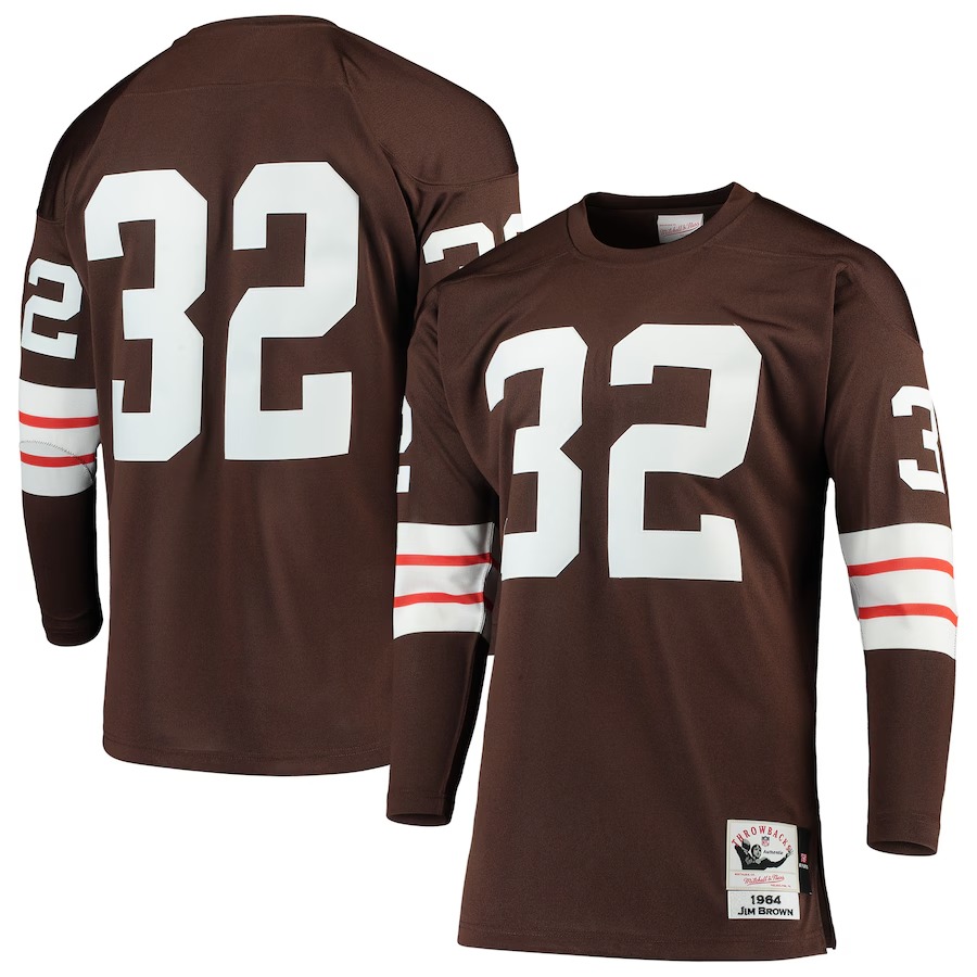 Men's Cleveland Browns 1964 Jim Brown Mitchell & Ness Brown Authentic Throwback Retired Player Jersey - ujerseystore