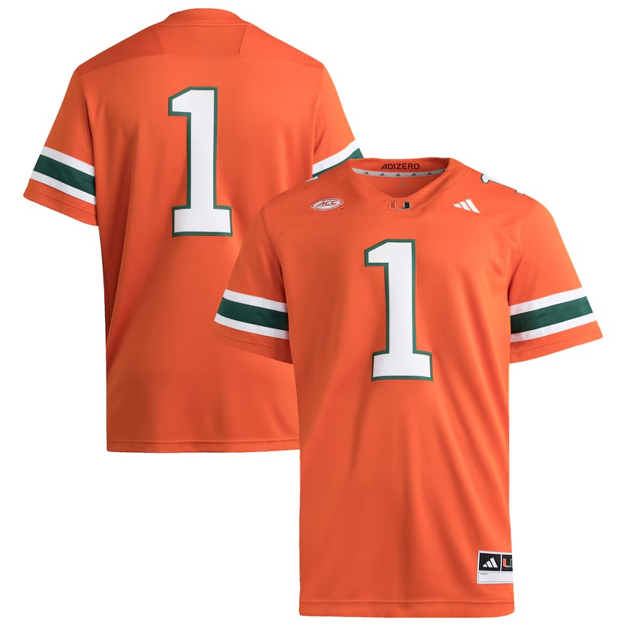 Men's adidas #1 Orange Miami Hurricanes Premier Jersey - ujerseystore