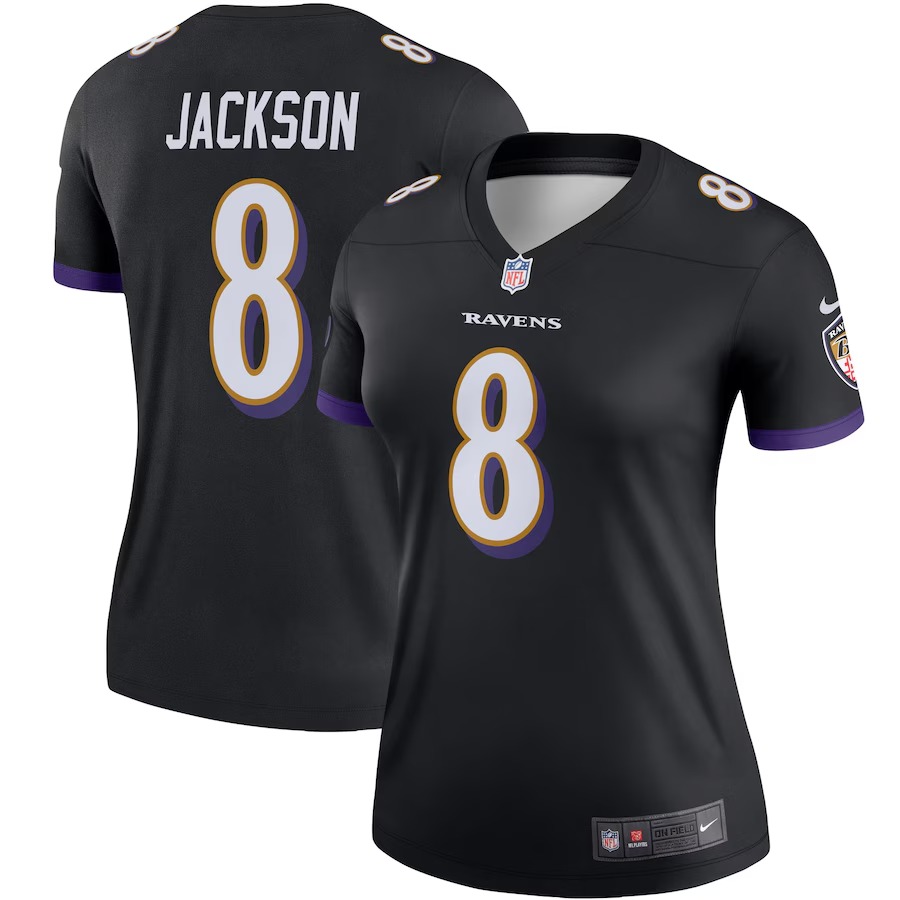 Women's Baltimore Ravens Lamar Jackson Nike Black Alternate Legend Player Performance Top - ujerseystore