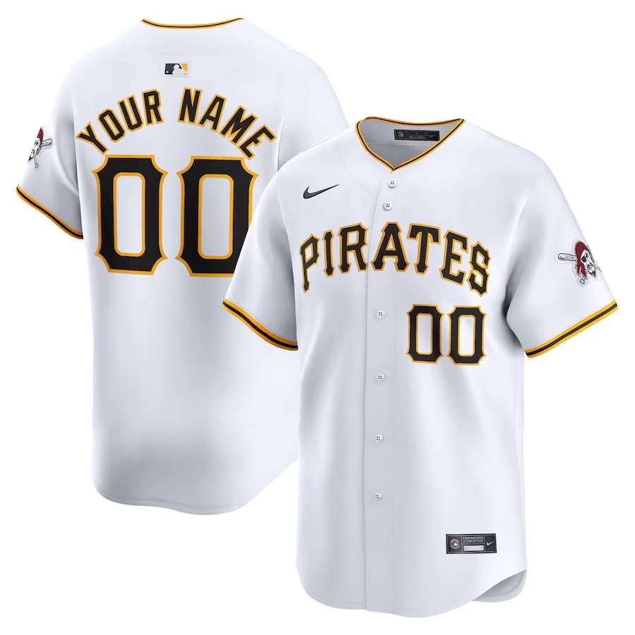 Men's Pittsburgh Pirates Nike White Home Limited Custom Jersey - ujerseystore