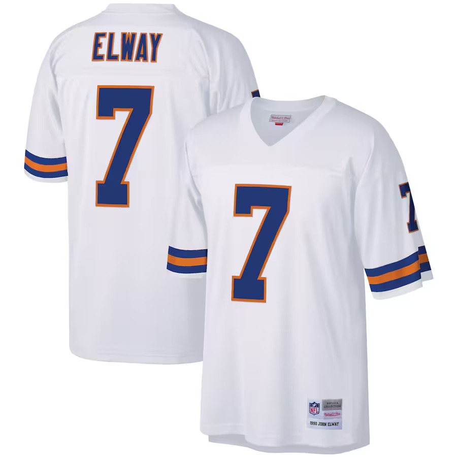 Men's Denver Broncos John Elway Mitchell & Ness White 1990 Legacy Replica Jersey - ujerseystore